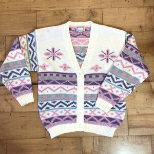 Gina Peters Womens Vintage Fair Isle V-Neck Cardigan Sweater Size Medium